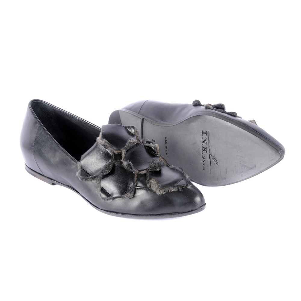 Ink flat Slip on moccasin in black Sherling - Picture 5 of 8
